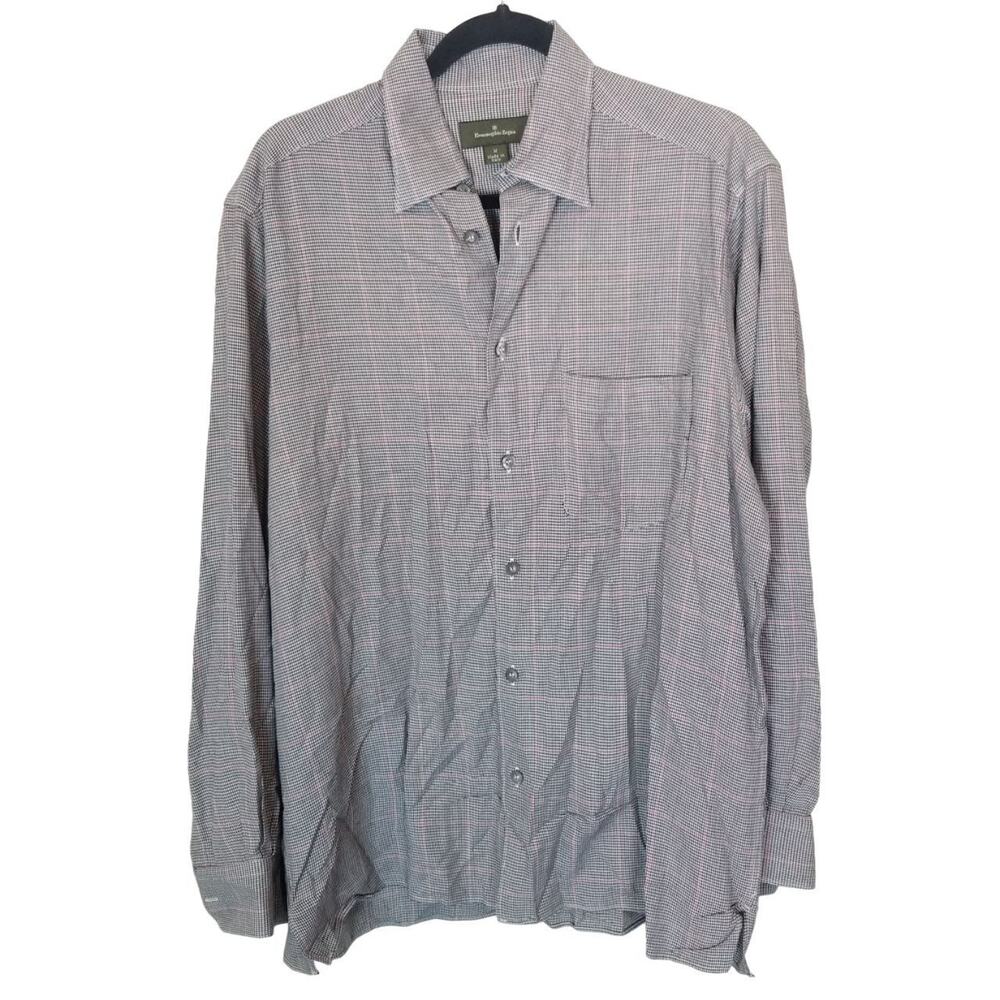 Ermenegildo Zegna Mens Houndstooth Dress Shirt Sz M Oxford Career Work Designer